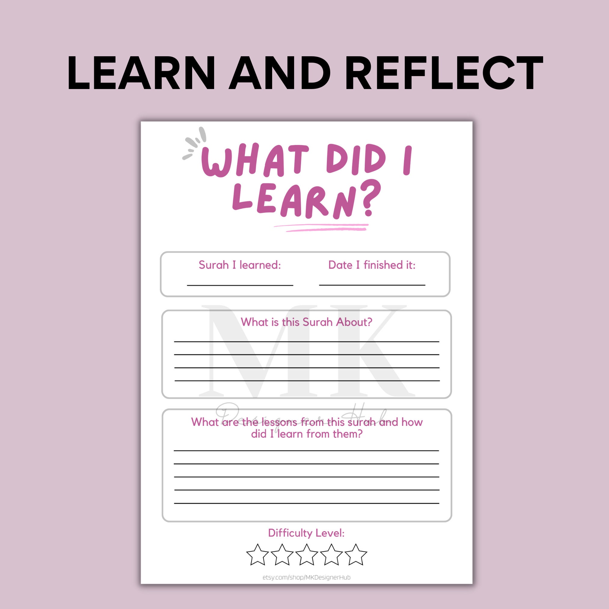 Printable Juzz Amma/ Juz 'ama Quran Progress Tracker and Reflection Set ...