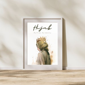 Motivational Hijab Wall Art | &quot;Hijab: My Pride, My Identity&quot; Quote | Printable | Instant Download | Muslim Home Decor | Islamic AI Art