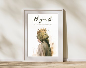 Motivational Hijab Wall Art | "Hijab: My Pride, My Identity" Quote | Printable | Instant Download | Muslim Home Decor | Islamic AI Art