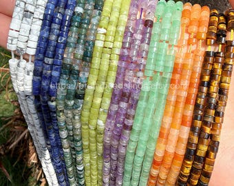 Natural Crystal Heishi Disc Beads for Jewelry DIY, Gemstone Spacer Beads, 2x4mm