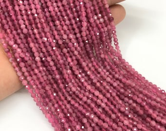 Natural Pink Tourmaline Beads, Faceted Round Beads, 2mm, 3mm, 4mm Beads Gemstone, Loose Beads, 15.5 Inch