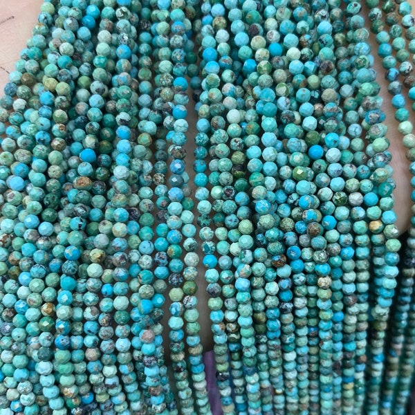 Tiny Faceted Turquoise Beads 2mm 3mm 4mm Genuine Turquoise Beads Loose Beads For Jewelry Making, 15.5'' Per Strand