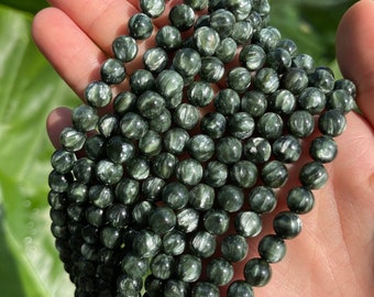 Genuine Seraphinite Beads, AAAA Quality Seraphinite Smooth Round Beads, 6mm, 8mm Green Gemstone Beads for Bracelets DIY