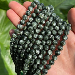 Genuine Seraphinite Beads, AAAA Quality Seraphinite Smooth Round Beads, 6mm, 8mm Green Gemstone Beads for Bracelets DIY