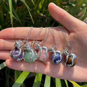 Silver Plated Frog Gemstone Sphere Pendant Necklace