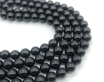 Perles de tourmaline noire naturelle : pierre précieuse ronde et lisse, 4-10 mm
