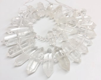 Clear Quartz Points Strand: Polished Double Terminated Crystal Pendants