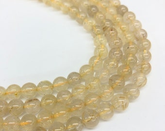 Natural Golden Rutilated Quartz Beads: Round Gemstone Beads for Jewelry Making