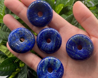 Lapis Lazuli Donut Pendant: 30mm Gemstone Circle Pi Charm
