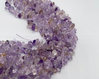 Natural Ametrine Chip Beads: Drilled Crystal Pebbles, 32 Inch Strand