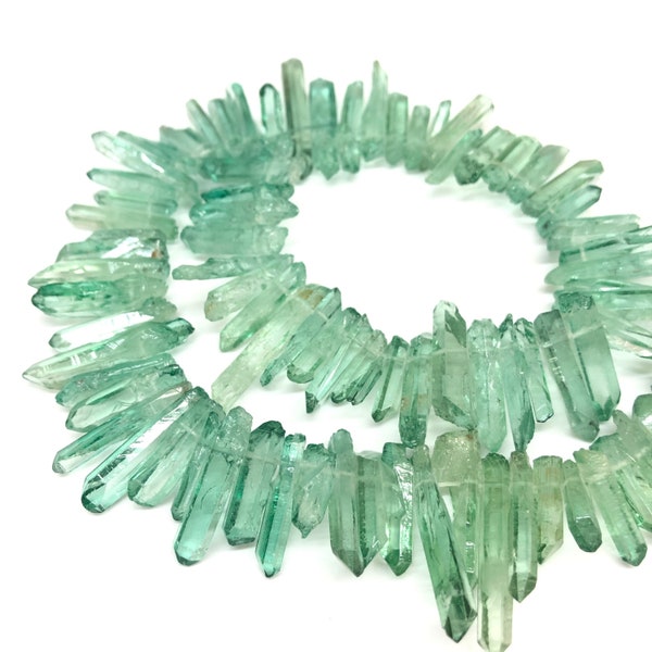 Mint Green Crystal Points Beads, Quartz Points Beads, Bulk Crystals, Crystal Crown Beads, Waist Beads, Top Drilled, 15.5''