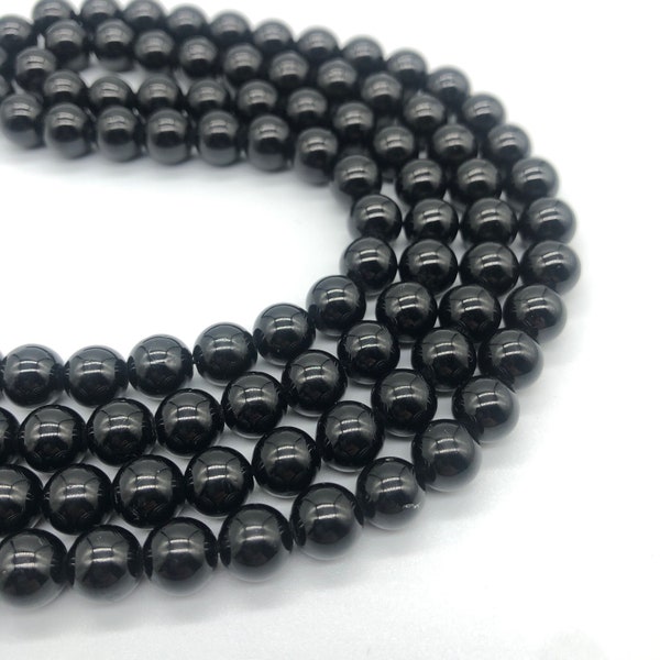 Natural Black Tourmaline Beads, Round Smooth Beads, Genuine Beads, Loose Beads, Jewelry Beads, 4mm, 6mm, 8mm, 10mm