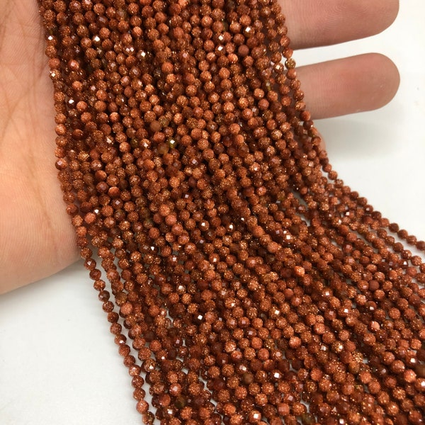 2mm, 3mm, 4mm Gold Sandstone Beads, Faceted Round Gemstone Beads, Strands Beads, Bracelet/Necklace Jewelry Making