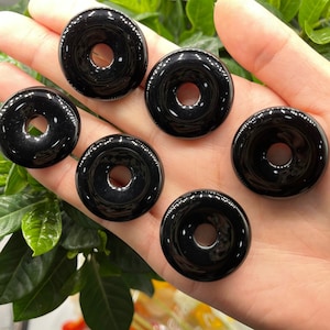 Black Obsidian Donut Pendant: Gemstone Circle Pi, 30mm