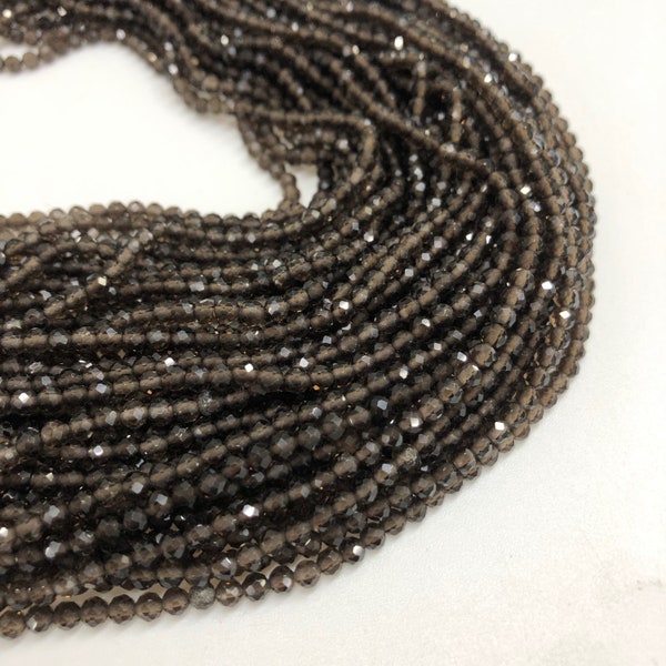 2mm, 3mm, 4mm Smoky Quartz Beads, Round Faceted Crystal Beads, Micro Loose Beads, Beads Strand for Jewellery DIY