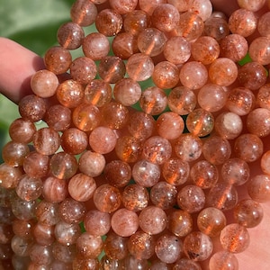 AAAA Gold Sunstone Beads: Round Peach Orange Flash Crystal (6mm, 8mm, 10mm)