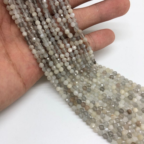 Natural Gray Moonstone Beads, 2mm, 3mm, 4mm Crystal Beads, Micro Moonstone Beads, Round Faceted Beads, Loose Beads