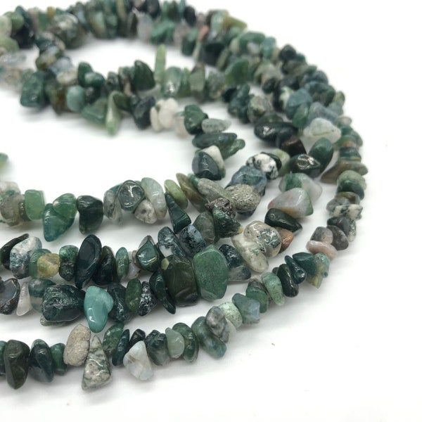 Natural Moss Agate Chip Beads, Moss Agate Nuggets Beads, Gemstone Chips Beads for Crystal Tree, Chip Bracelets Making