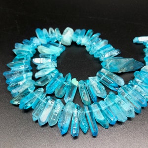 15.5 Inch Sky Blue Quartz Point Beads: Raw Crystal Spike Strand