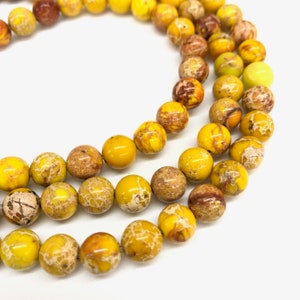 Yellow Imperial Jasper Beads, Round Sea Sediment Beads, Loose Beads for Jewelry Making, 4mm, 6mm, 8mm, 10mm