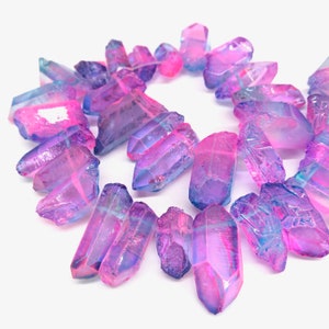 Purple Aura Crystal Quartz Points: Raw Crystal Crown Beads