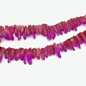 Rose Red AB Crystal Quartz Point Beads: Top Drilled Stick Beads Strand