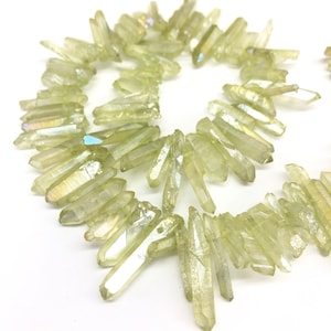 Yellow Green Aura Quartz Point Beads: Crystal Crown Jewelry Making