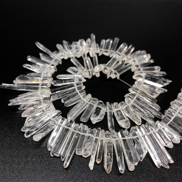 Natural Clear Quartz Points Beads, Quartz Stick Beads, Crystal Spike Beads, Top Drilled Crystal Points Bulk, Top Drilled Crystals