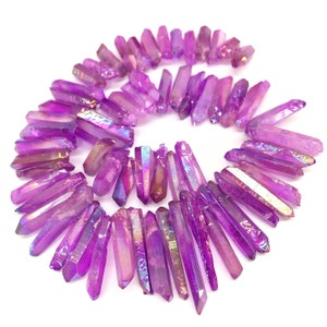 Aura Quartz Point Beads: Top Drilled Crystal Crown Mix