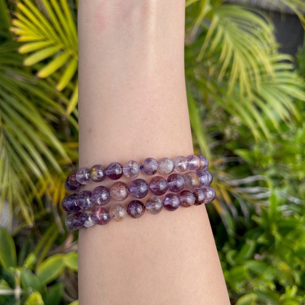 Genuine Auralite 23 Handmade Bracelet, Purple Phantom Quartz Bracelet, Crystal Stretchy Bracelet for Men and Women