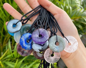 Crystal Donut Necklace, Gemstone Donut Pendant Necklace, Crystal Necklace, Chakra Crystal, Reiki Healing, Gift for Her