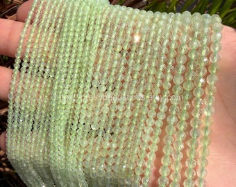 Faceted Round Prehnite Beads, Jewelry Making Supplies, Smooth Sparkly Bracelet Necklace DIY Beads