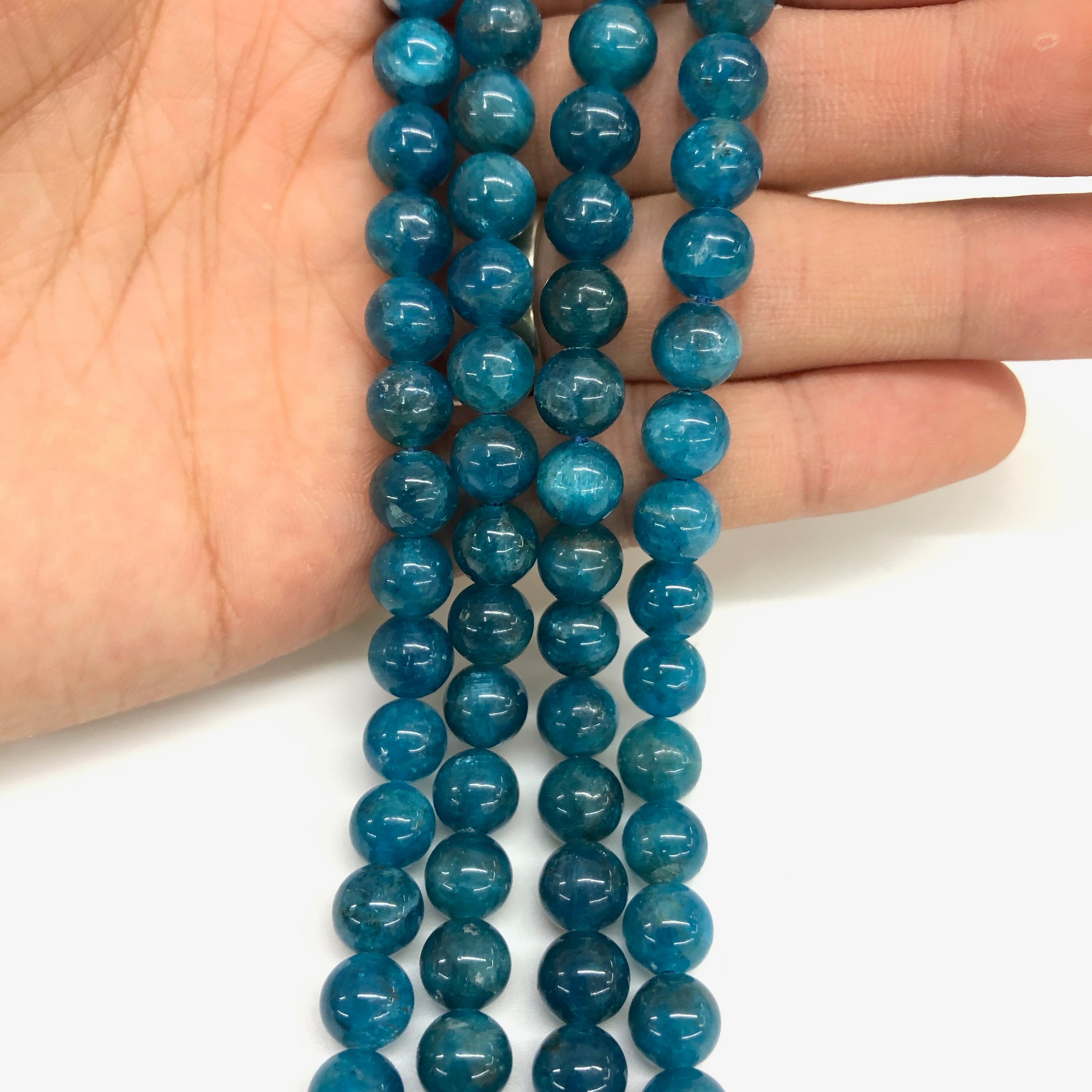 Genuine Blue Apatite Beads Round Smooth Beads Gemstone | Etsy