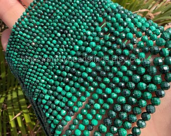 Tiny Faceted Malachite Beads 2mm 3mm 4mm, Bracelet Necklace DIY, Bulk Small Stone Beads