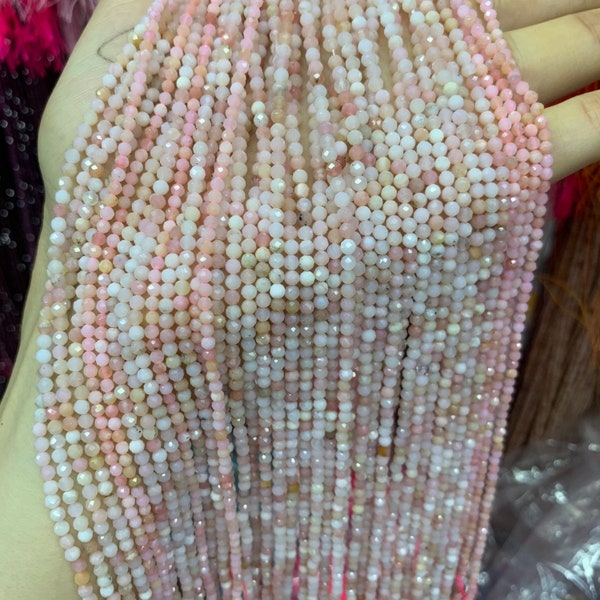 Micro Pink Opal Faceted Round Loose Beads 2mm 3mm 4mm Genuine Gemstone Beads for Jewelry DIY 15.5'' Per Strand