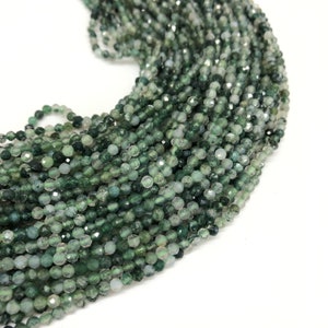 Faceted Moss Agate Beads: Natural Green Gemstone, 2-4mm