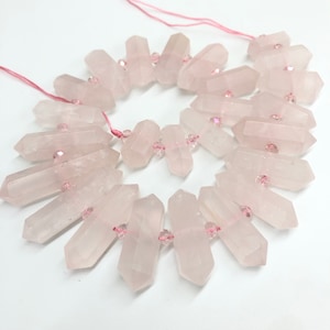 Matte Rose Quartz Points: Drilled Beads for DIY Necklace Pendants