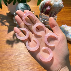 Rose Quartz Crescent Moon Pendant DIY, No Hole Crystal Crescent Moon for Wire Wrapped Jewelry, Crystal Moon
