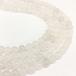 White Jade Round Beads: Smooth Chalcedony, Jewelry Making Strand