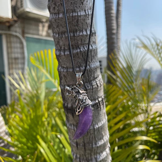 Crystal Wolf Tooth Pendant: Aventurine, Amethyst, Obsidian - Etsy