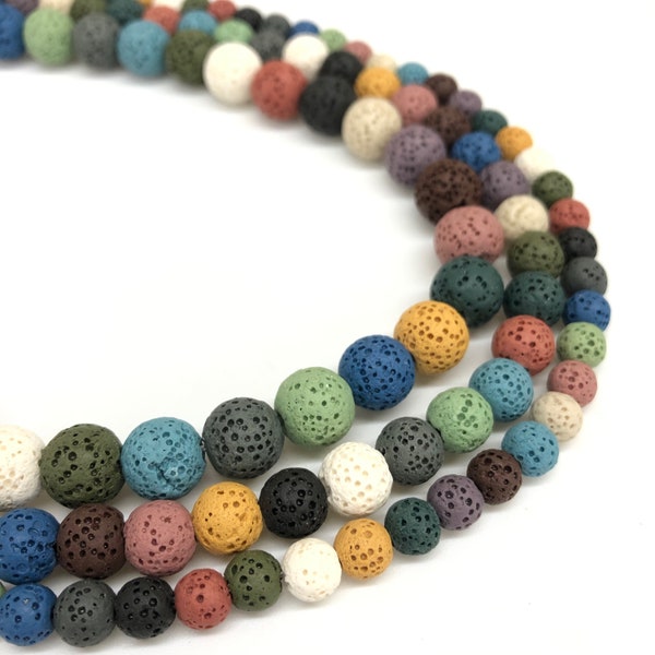 Multicolor Lava Beads, Volcanic Rock Stone Beads, Lava Rock Beads, 6mm, 8mm, 10mm Lava Beads for Diffuser Bracelet DIY