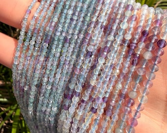 Natural Tiny Faceted Round Rainbow Fluorite Beads for Jewelry DIY, 2mm 3mm 4mm