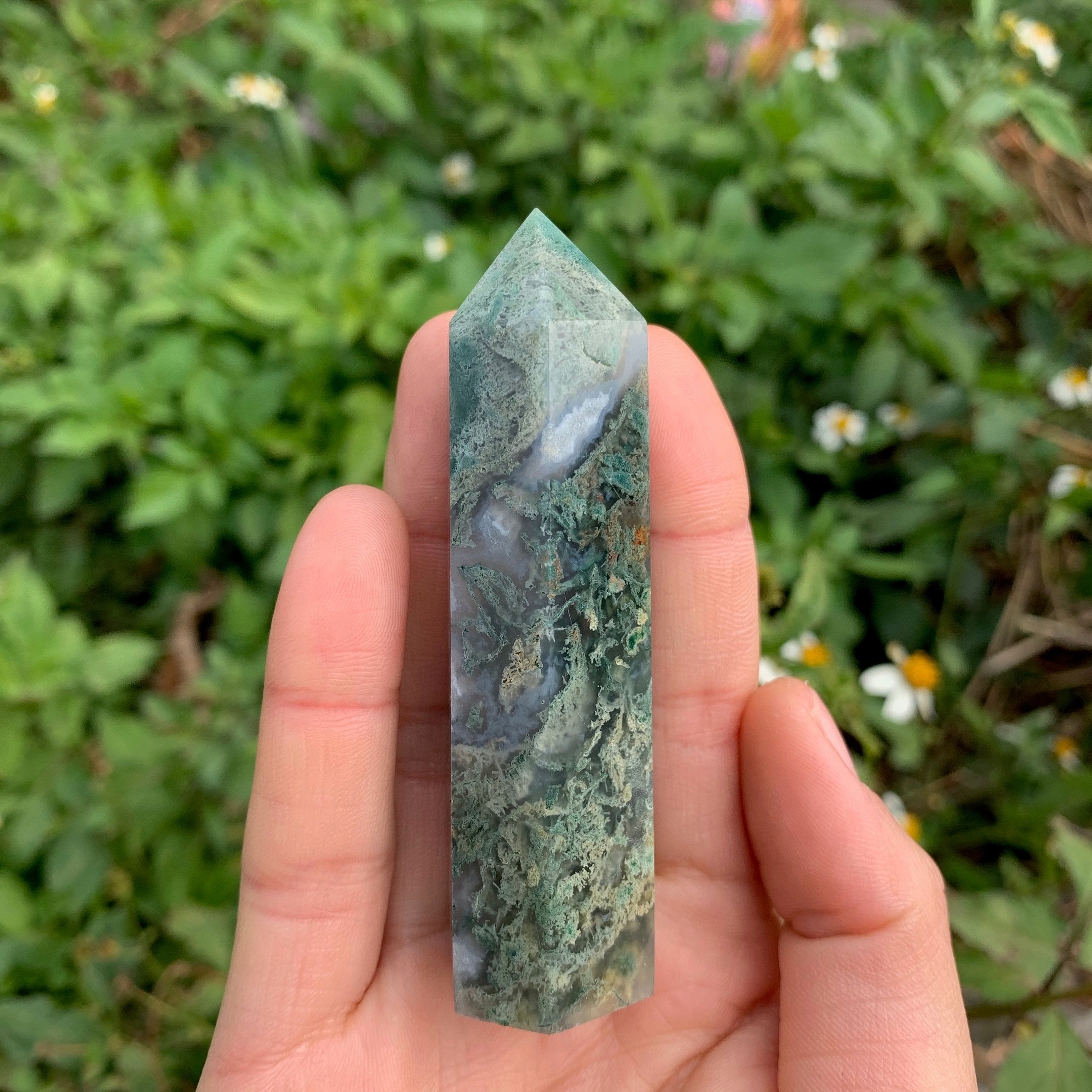 3 Inches Moss Agate Point Natural Moss Agate Tower Gemstone | Etsy