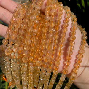 Genuine Citrine Beads: Round Smooth Crystal, Jewelry Making (6-12mm)