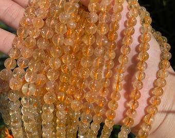 Genuine Citrine Beads, Real Crystal Beads, No Heated Citrine Beads, 6mm, 8mm, 10mm, 12mm, Wholesale Beads, Bracelet Beads