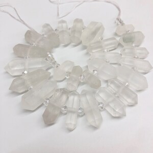 Matte Clear Quartz Points: Drilled Crystal Beads for Pendants (15.5 Inch)
