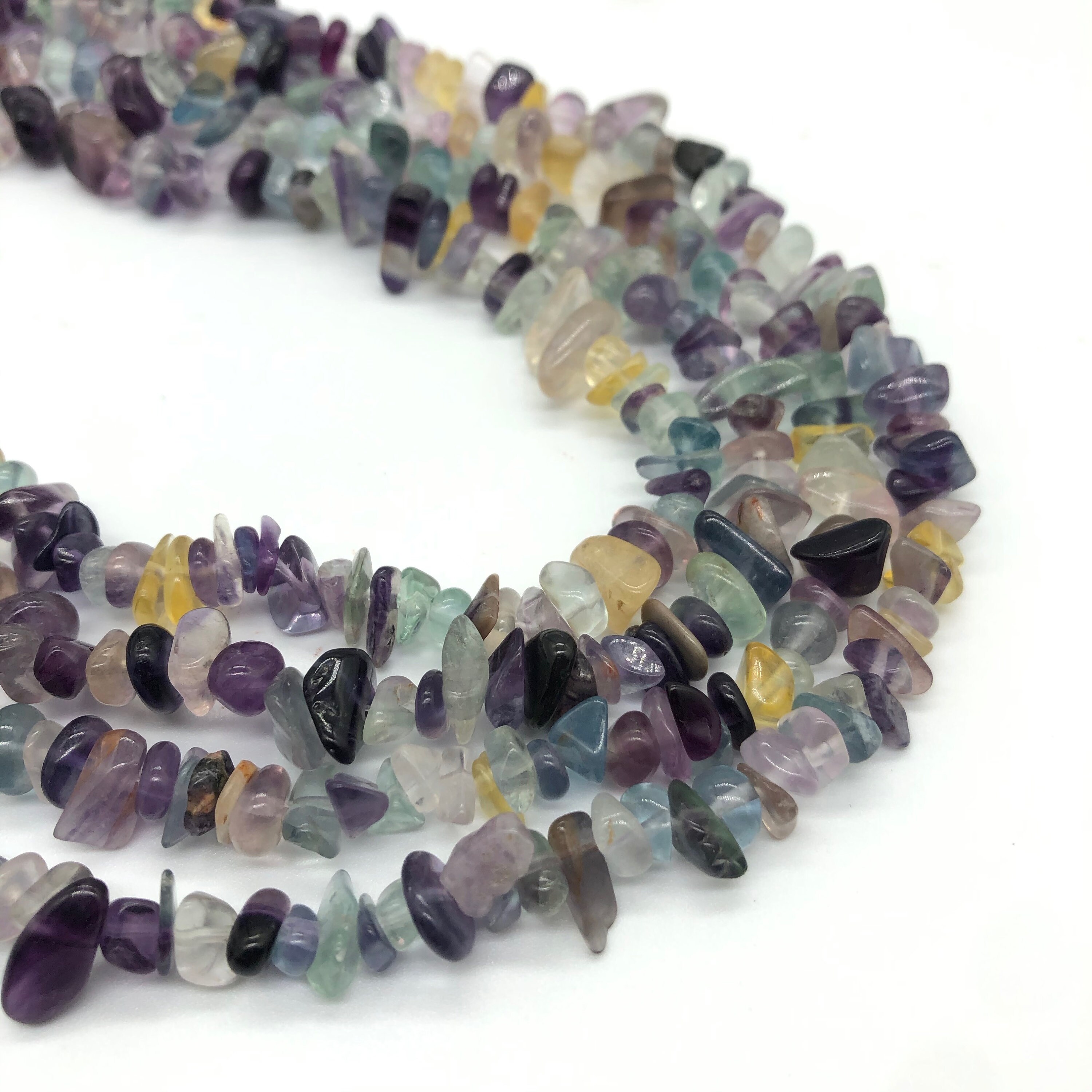 100 Perles Chips En Fluorite Naturelle 5-8 Mm - Multicolore - Neuf Pour Création Bijoux