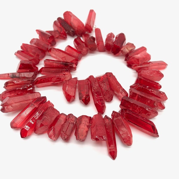 Red Quartz Points Beads, Crystal Points Bulk, Raw Quartz Points for Pendant Wire Wrapping, Top Drilled Crystal Points