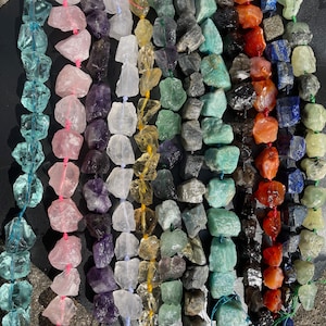 Raw Rose Quartz Nugget Beads: Drilled Amethyst, Citrine, Fluorite (15.5&quot; Strand)