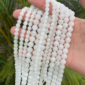Genuine White Jadeite Beads: Round Gemstone Beads for Jewelry DIY